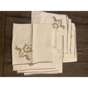 Vintage Embroidered Linen Napkins Set Of 8 15"x15"